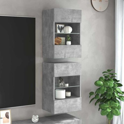 Стенни шкафове с LED светлини за телевизор, 2 бр, бетонно сив, 40x30x60,5 см