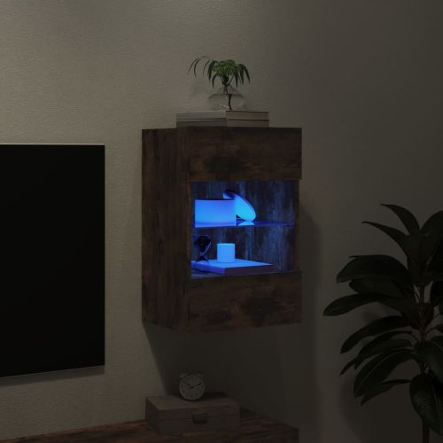 Стенен ТВ шкаф с LED осветление, опушен дъб, 40x30x60,5 см
