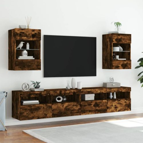 Стенен ТВ шкаф с LED осветление, опушен дъб, 40x30x60,5 см