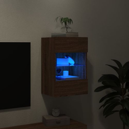 Стенен ТВ шкаф с LED осветление, кафяв дъб, 40x30x60,5 см