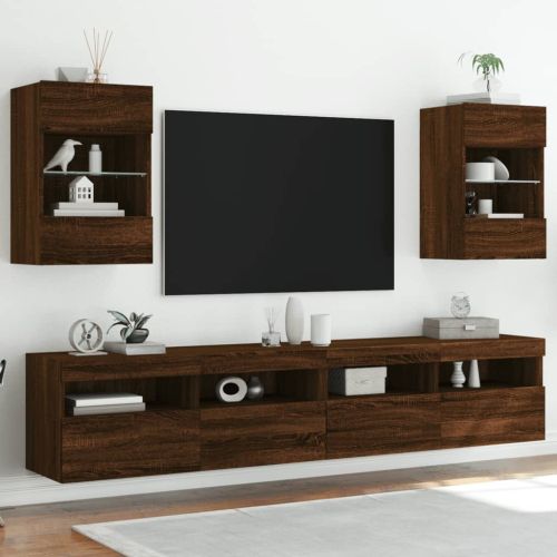 Стенен ТВ шкаф с LED осветление, кафяв дъб, 40x30x60,5 см