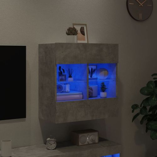 Стенен ТВ шкаф с LED осветление, бетонно сив, 58,5x30x60,5 см