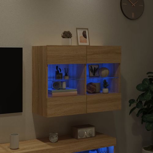 Стенен ТВ шкаф с LED осветление, сонома дъб, 78,5x30x60,5 см