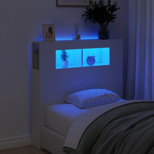 LED горна табла за легло бяла 100x18,5x103,5 см инженерно дърво