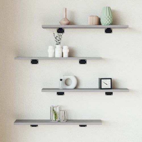 Стенни рафтове 4 бр сив сонома 60x10x1,5 см инженерно дърво