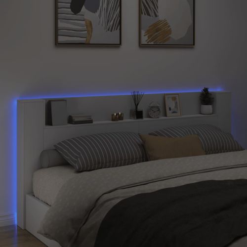 Табла шкаф с LED, бял, 220x16,5x103,5 см