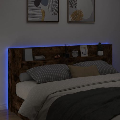 Табла шкаф с LED, опушен дъб, 220x16,5x103,5 см