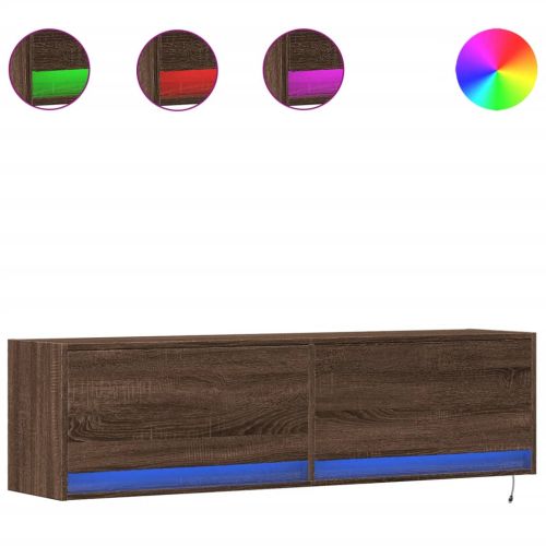 Стенен ТВ шкаф с LED осветление, кафяв дъб, 140x31x38 см