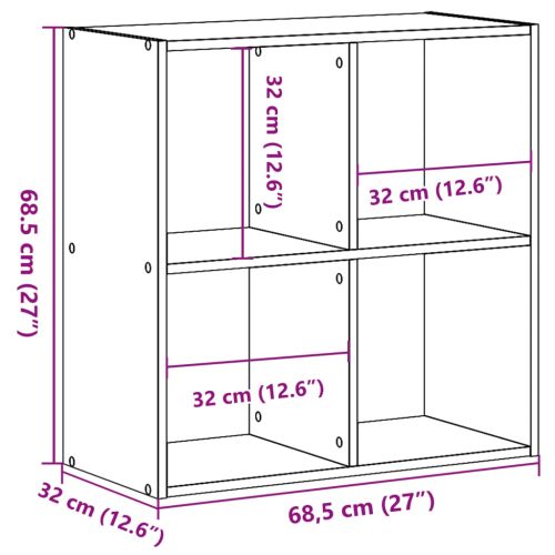 Библиотека, кафяв дъб, 68,5x32x68,5 см, инженерно дърво
