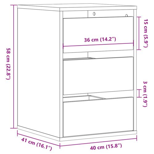 Ъглов шкаф с чекмеджета бетонно сив 40x41x58 см инженерно дърво