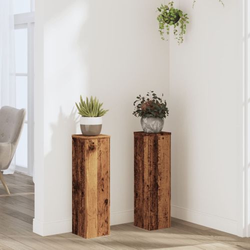 Стойки за растения 2 бр старо дърво 17x17x60 см инженерно дърво