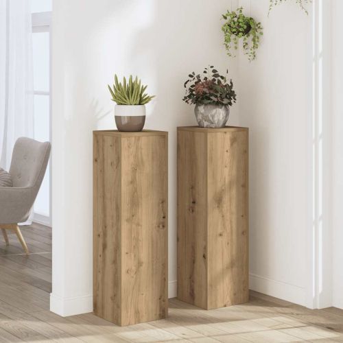 Стойки за растения 2 бр дъб артизан 25x25x80 см инженерно дърво