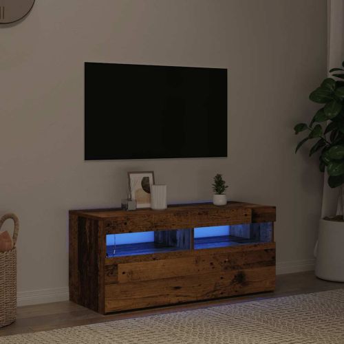 ТВ шкаф с LED осветление, 90x35x40 см, инженерно дърво