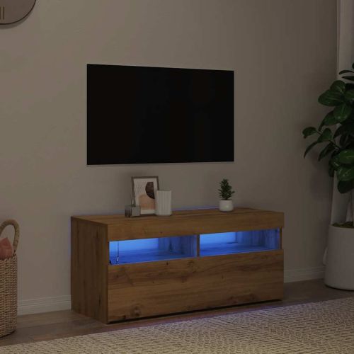 ТВ шкаф с LED осветление, 90x35x40 см, инженерно дърво