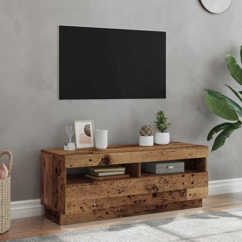 ТВ шкаф с LED осветление, 100x35x40 см, инженерно дърво