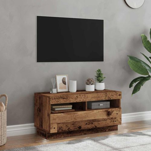 ТВ шкаф с LED осветление, 80x35x40 см, инженерно дърво