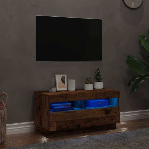 ТВ шкаф с LED осветление, 80x35x40 см, инженерно дърво