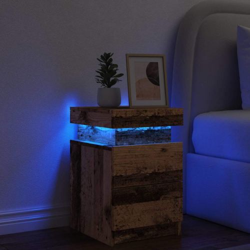 Нощно шкафче с LED, старо дърво, 35x39x55 см, инженерно дърво