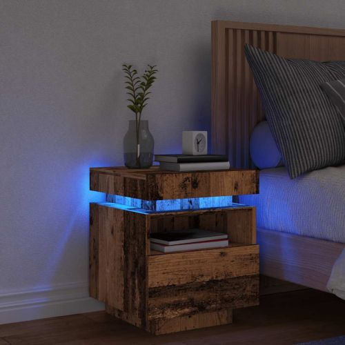 Нощно шкафче с LED осветление Старо дърво 40x39x48,5 cm