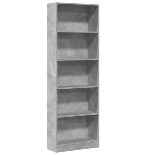 Библиотека, бетонно сива, 60x24x176 см, инженерно дърво