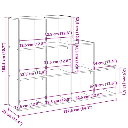 Разделител за стая / библиотека 3 нива 137,5x29x103,5 см