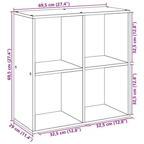 Разделител за стая / библиотека, опушен дъб, 69,5x29x69,5 см