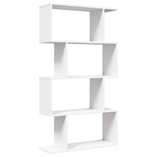 Преграда за стая, библиотека, 4 нива, бяла, 70x24x129 см, инженерно дърво