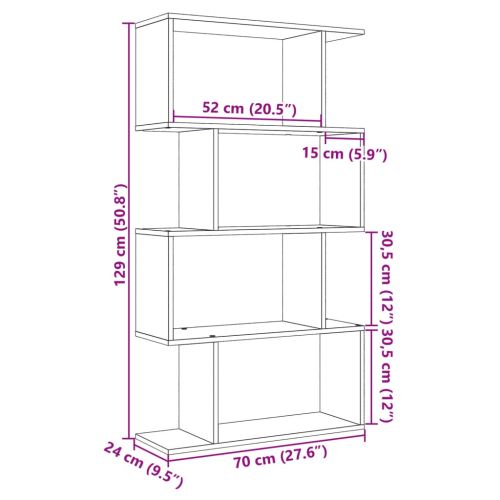 Разделител за стая / библиотека 4 нива опушен дъб 70x24x129 см