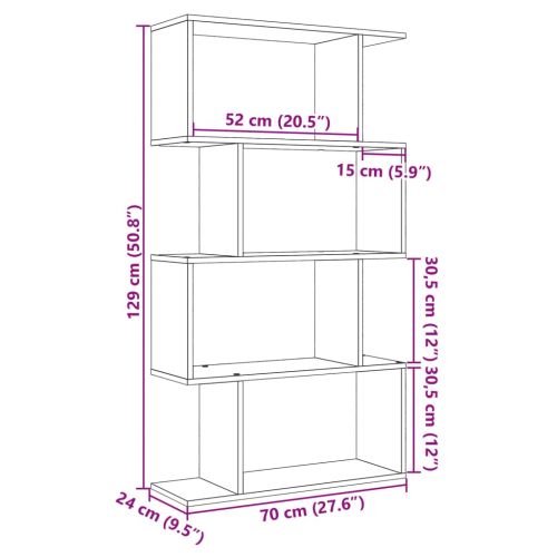 Разделител за стая / библиотека 4 нива сив сонома 70x24x129 см