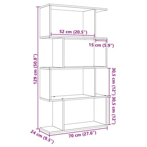 Разделител за стая / библиотека 4 нива старо дърво 70x24x129 см
