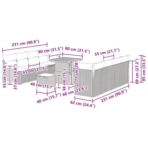 Градински Софа Комплект с възглавница 11 pcs Черен и кремав