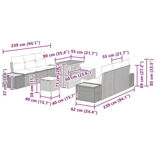 Градински Софа Комплект с възглавница 9 pcs Черен и кремав