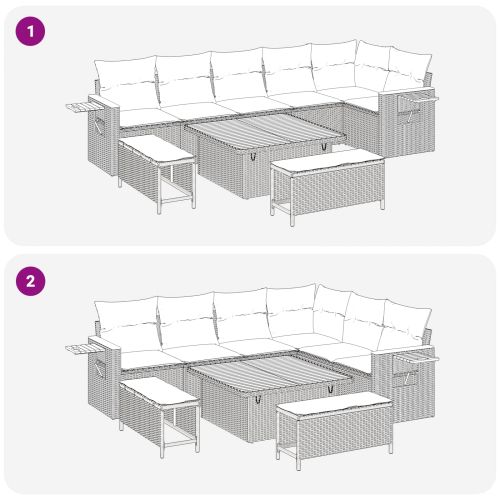 Градински Софа Комплект 9 pcs Черно полиратан