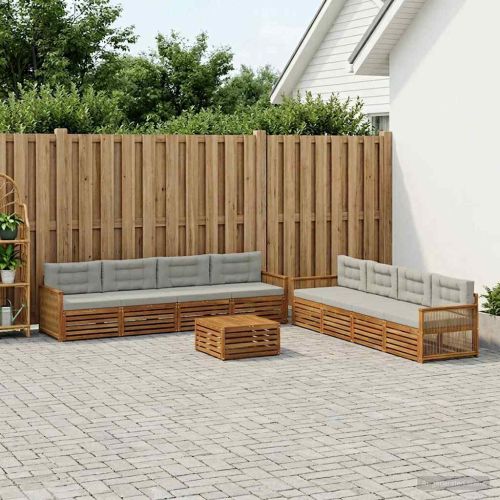 Комплект дивани за открито 9 pcs Натурално и светлосиво