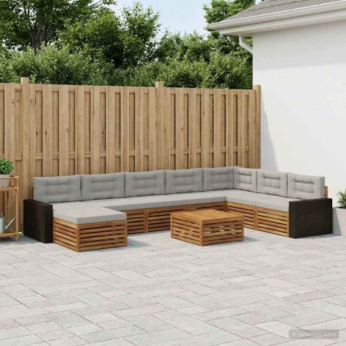 Комплект дивани за открито 9 pcs Натурално и светлосиво