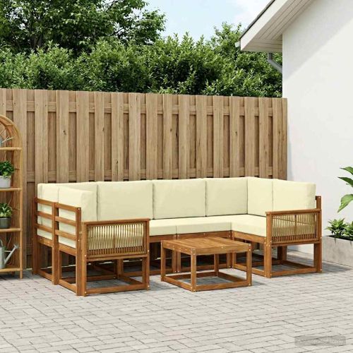 Комплект дивани за открито 7 pcs Натурален и Крема Полиестер