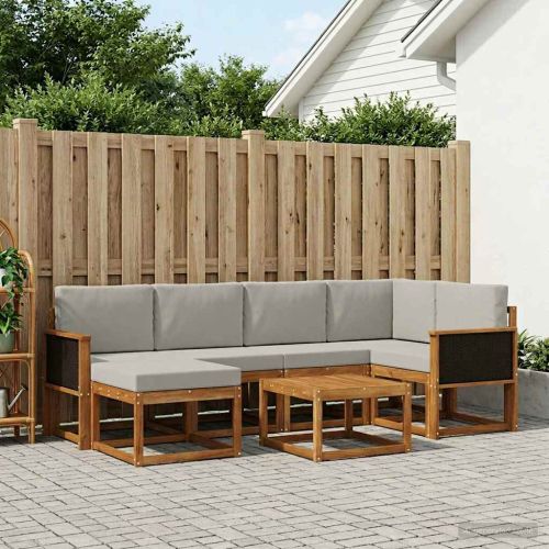 Комплект дивани за открито 7 pcs Натурално и светлосиво