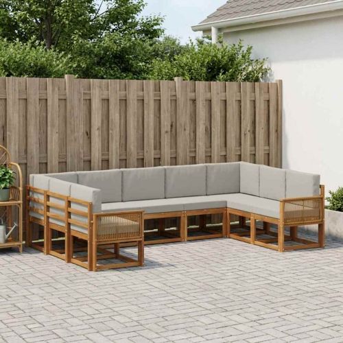 Комплект дивани за открито 9 pcs Натурално и светлосиво