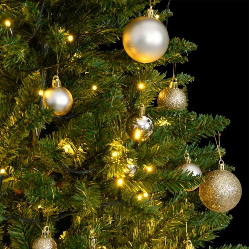 Изкуствена коледна елха с шарнири, 150 LED и топки, 120 см