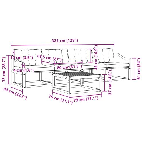 Комплект дивани за открито 5 pcs Бяло и черно 79 x 79 x 37 см