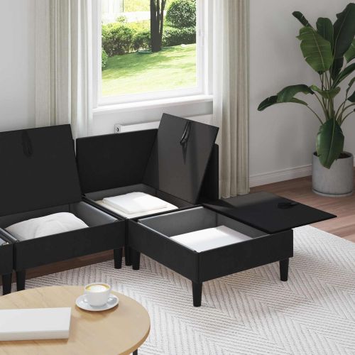 Комплект мебели за всекидневна 4 pcs Черно Текстил