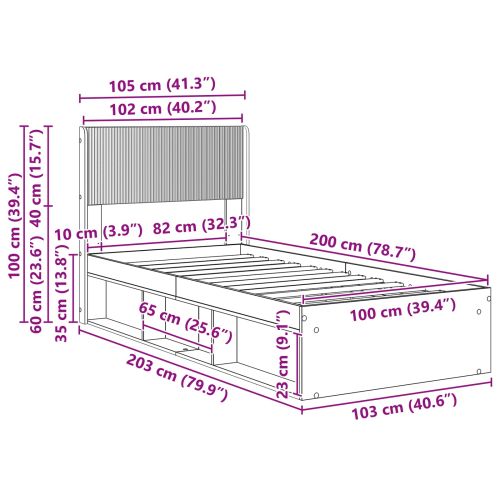 Рамка за легло с място за съхранение и табла Бяло 100 x 200 cm