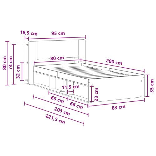 Леглово рамо с хранилище с таблото Сив Сонома 80 x 200 cm