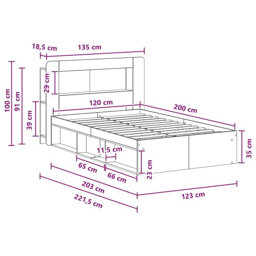 Леглово рамо с хранилище с таблото Дъб артизан 120 x 200 cm