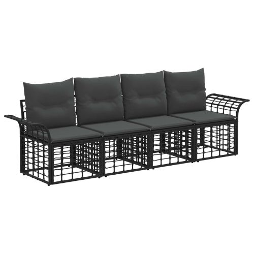 Комплект дивани за открито 4 pcs Черно и тъмно сиво Полиестер
