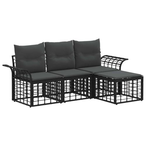 Комплект дивани за открито 4 pcs Черно и тъмно сиво Полиестер