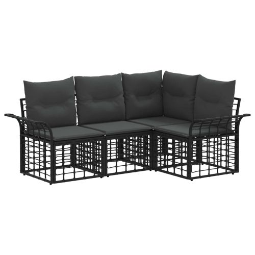 Комплект дивани за открито 4 pcs Черно и тъмно сиво Полиестер