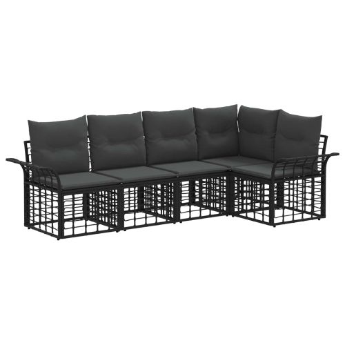 Комплект дивани за открито 5 pcs Черно и тъмно сиво Полиестер