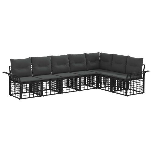 Комплект дивани за открито 7 pcs Черно и тъмно сиво Полиестер