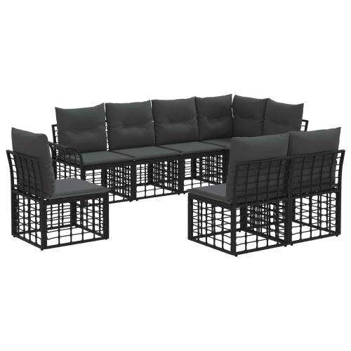 Комплект дивани за открито 8 pcs Черно и тъмно сиво Полиестер